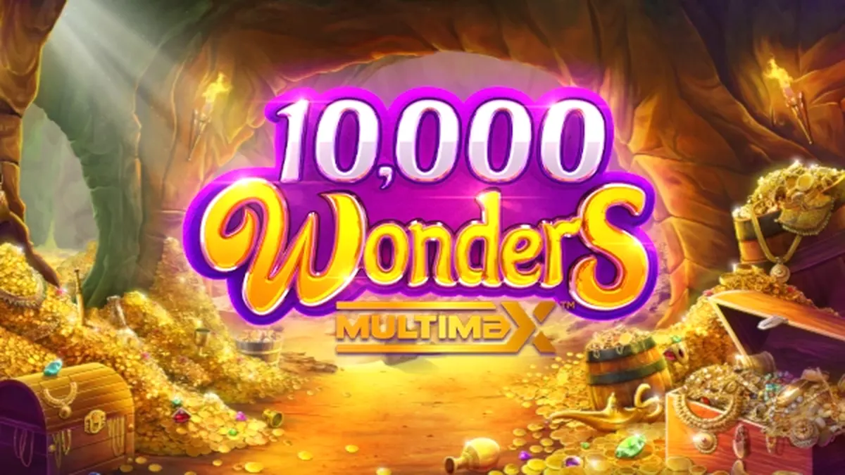 Cenário temático de 10,000 Wonders Multimax com elementos de riqueza e sorte